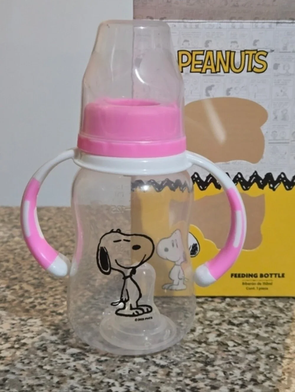 Peanuts Snoopy Pink Kids Feeding Bottle with Handles